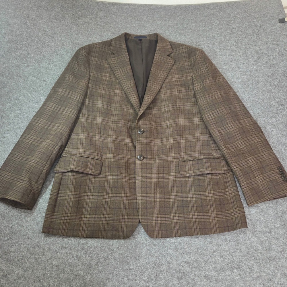 Jos A Bank 1905 Mens 44S Brown Plaid 100% Wool Sport Coat Blazer Jacket